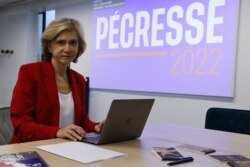 Valerie Pecresse, Ile-de-France administrative region President and Les Republicains (LR) right-wing party candidate for the 2022 presidential election, poses in her office on the inauguration day of her campaign headquarters in Paris on January 4, 2022.
