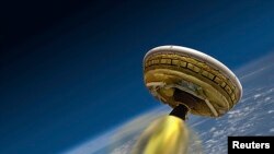 Gambar konsep Low-Density Supersonic Decelerator (LDSD), yang didesain untuk teknologi pendaratan misi-misi ke Mars di masa akan datang.