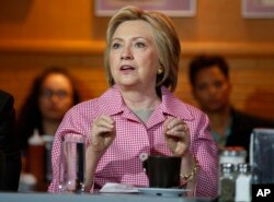 Democratic presidential candidate Hillary Clinton speaks at the Home of Chicken and Waffles, in Oakland, California, May 27, 2016.