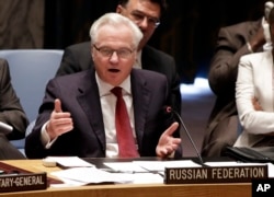 FILE - Vitaly Churkin, Russia's ambassador to the U.N., said the timing of the U.S. strike was suspicious, coming as the two countries were trying to forge a lasting cease-fire deal, and questioned whether it was truly a mistake.