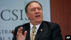 FILE - CIA Director Mike Pompeo answers questions at the Center for Strategic and International Studies in Washington, April 13, 2017.