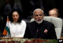 Indian Prime Minister Narendra Modi adresses the BRICS Summit (members are Brazil, Russia, India, China and South Africa) in Johannesburg, South Africa, July 26, 2018.