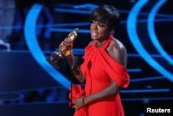 Viola Davis accepts the award for Best Supporting Actress for her role in "Fences."
