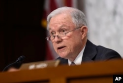 FILE - Then-Sen. Jeff Session speaks on Capitol Hill in Washington, Jan. 28, 2015.