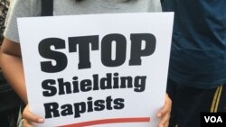 Protestors gathered in major cities in India on April 15, 2018, to hold mass protests against the gang rape and murder of an eight-year-old girl in Kashmir and the rape of a 16-year-old in Uttar Pradesh. (A. Pasricha/VOA)