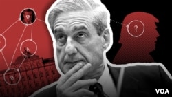 A collaged illustration of Robert Mueller's investigation into Russian interference in the 2016 presidential election.