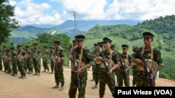 Kachin Independence Army cadets gather for drills at KIA Headquarters in Laiza, Myanmar, in October. (P. Vrieze/VOA)
