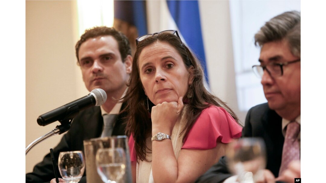 La relatora de la Comisión Interamericano de DD.HH. para Nicaragua, Antonia Urrejola, durante conferencia de prensa en Managua, Nicaragua, el lunes 21 de mayo, de 2018.