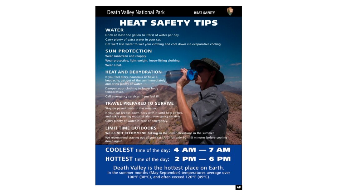 This warning appears on the National Park Service's Death Valley Twitter page, seen Wednesday, Aug. 1, 2018.