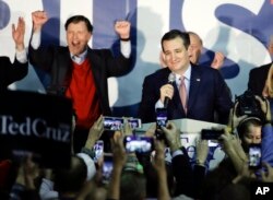Republican presidential candidate, Sen. Ted Cruz, R-Texas, speaks during a caucus night rally, Feb. 1, 2016, in Des Moines, Iowa.