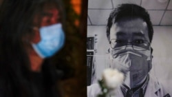 2020年2月7日，一名戴口罩港人參加燭光集會，悼念在武漢不幸感染新冠肺炎殉職的吹哨人李文亮醫生。