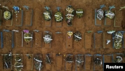 An aerial view of the Parque Taruma cemetery amid the coronavirus outbreak, in Manaus, Amazonas state, Brazil, Feb. 25, 2021. 