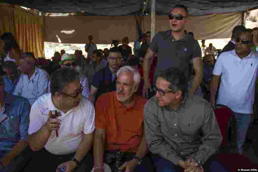 Members of parliament and a group of foreign ambassadors to Egypt, heads of foreign archaeological institutes in Cairo and top officials from the ministry of antiquities attended the discovery announcement in Luxor, Egypt, Sept. 9, 2017. 