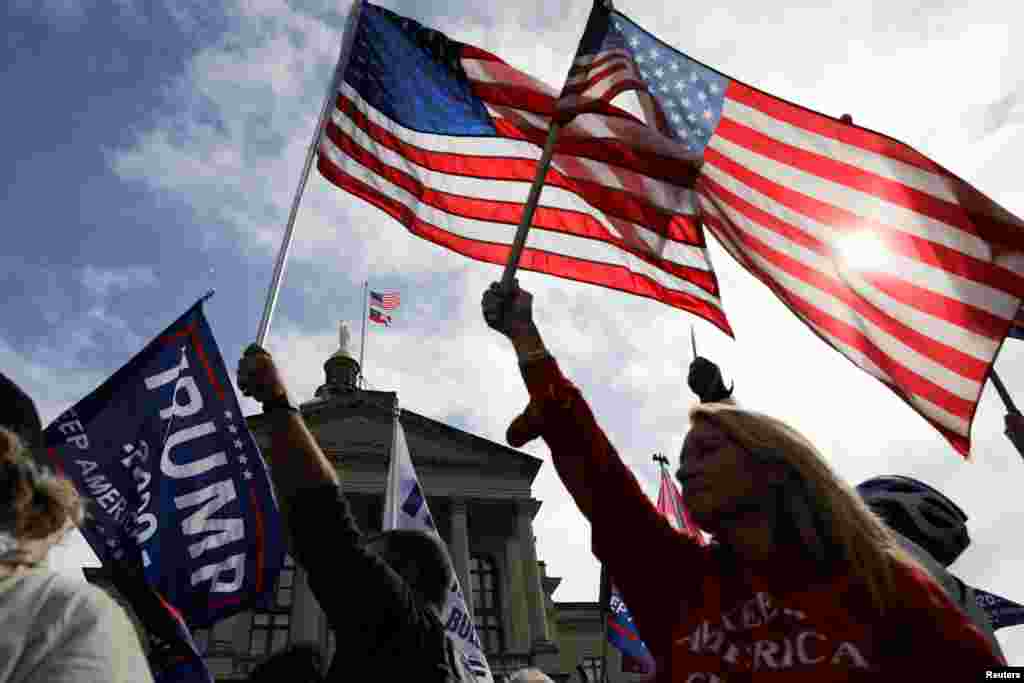 Supporters of U.S. President Donald Trump participate on a 'Stop the Steal' protest at the Georgia State Capitol.