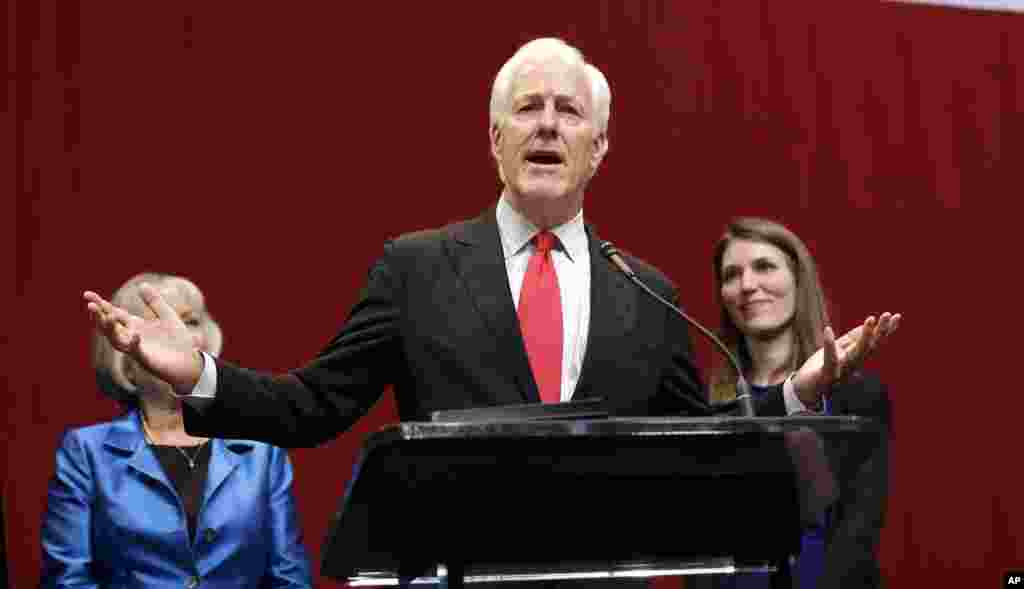 In Texas, Republican U.S. Sen. John Cornyn delivers his victory speech after winning re-election to the U.S. Senate in Austin, Nov. 4, 2014.