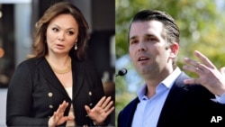 Pengacara Rusia, Natalia Veselnitskaya (kiri) dan Donald Trump Jr. bertemu Juni tahun 2016 (foto: ilustrasi). 