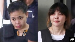 Siti Aisyah dari Indonesia (kiri), dan Doan Thi Huong dari Vietnam (kanan) dikawal polisi saat meninggalkan sidang dari gedung pengadilan Shah Alam di luar Kuala Lumpur, Malaysia, Senin, 2 Oktober 2017. (Foto: dok).