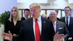 U.S. President Donald Trump reacts after addressing the World Economic Forum in Davos, Switzerland, Jan. 21, 2020. 