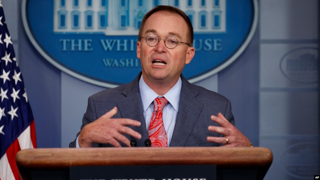 White House chief of staff Mick Mulvaney announces that the G7 will be held at Trump National Doral, Oct. 17, 2019, in Washington.