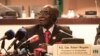 Zimbabwe president, and chair of the African Unity Summit, Robert Mugabe, addresses delegates at the end of the 25th AU Summit in Johannesburg, June 15, 2015. 