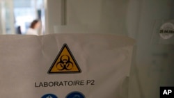 French lab scientist working in a lab at Pasteur Institute in Paris using genetic information about the coronavirus to develop a potential vaccine and treatments, Feb. 6, 2020