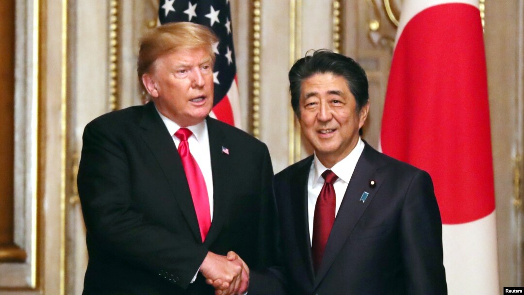 အမေရိကန် သမ္မတ Donald Trump နဲ့ ဂျပန် ဝန်ကြီးချုပ် Shinzo Abe (မေ၊ ၂၇၊ ၂၀၁၉)