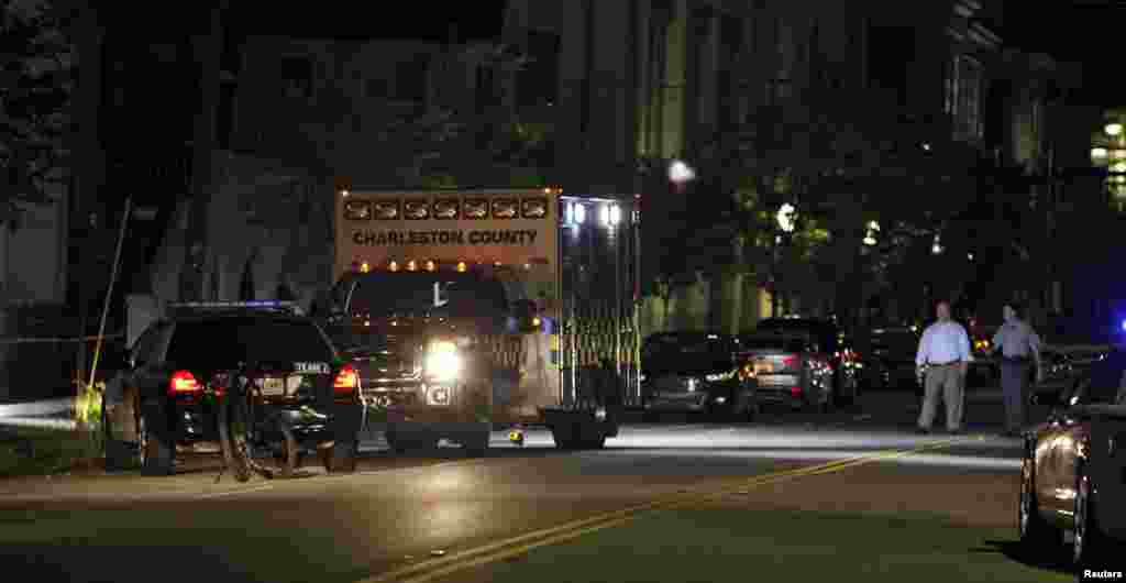 Police respond to a shooting at the Emanuel AME Church in Charleston, South Carolina, June 17, 2015.