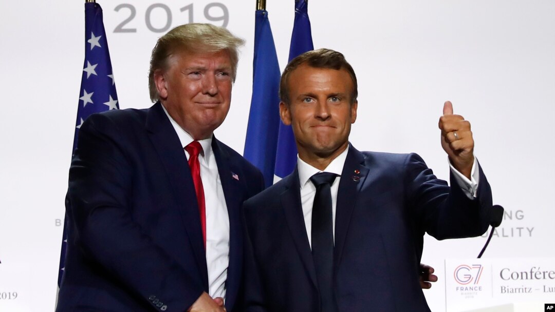 သမ္မတ ဒေါ်နယ်ထရမ့်နဲ့ ပြင်သစ် သမ္မတ Emmanuel Macron 
