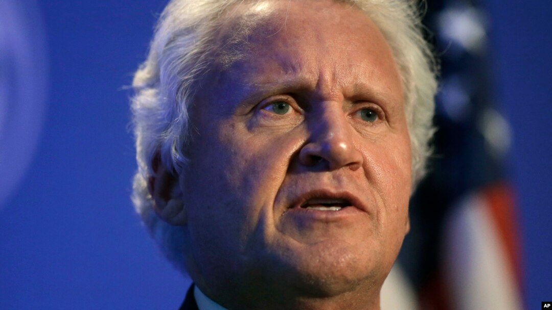 FILE - General Electric CEO Jeff Immelt speaks during a news conference in Boston, April 4, 2016. General Electric Co. said Monday it made a series of deals with Saudi Arabia worth over $1.4 billion as part of the kingdom's ambitious plan to wean itself off crude oil.