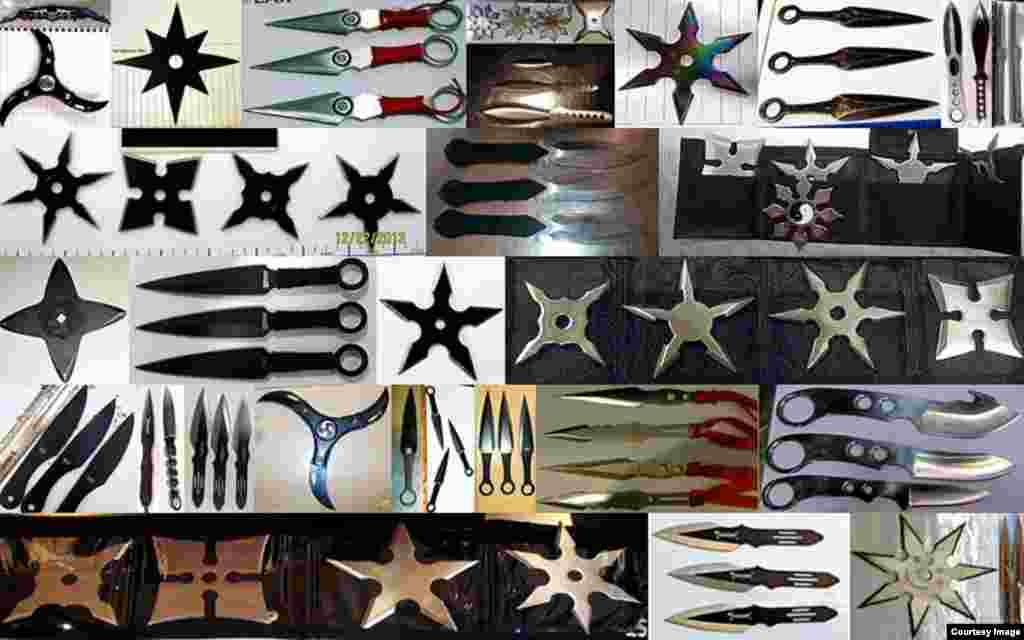 Throwing stars and other weapons found by the TSA are seen. (TSA)