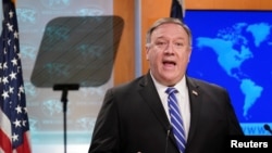 U.S. Secretary of State Mike Pompeo speaks about the coronavirus disease (COVID-19) during a media briefing at the State Department in Washington, May 6, 2020.
