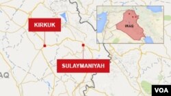 Map showing Sulaymaniyah and Kirkuk, Iraq.