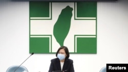 FILE - Taiwan President Tsai Ing-wen speaks to the media in Taipei, Taiwan, August 12, 2020.
