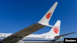 中國國航的波音737 MAX飛機停在北京的一個機場（路透社2019年3月11日）
