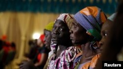 FILE - Parents of the Chibok girls attend a meeting with Nigeria's President Muhammadu Buhari at the presidential villa in Abuja, Nigeria, Jan. 14, 2016. Nigeria’s information minister denied reports the Islamist militant group Boko Haram is demanding $50 million from the government as ransom before releasing the abducted Chibok schoolgirls.