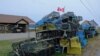 Lobster traps belonging to fishermen of the Sipekne'katik band, which were seized in protest by non-native fishers, lie dumped outside the federal Department of Fisheries and Oceans (DFO) office in Meteghan, Nova Scotia, Canada, Sept. 22, 2020. 