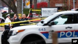 Police respond to reports of an attack on campus at Ohio State University, Nov. 28, 2016, in Columbus, Ohio.