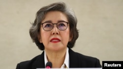 Pelapor khusus PBB Yanghee Lee berbicara di Jenewa, Swiss