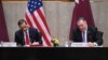 Menteri Luar Negeri AS Mike Pompeo (kanan) dan Wakil PM Qatar Mohammed bin Abdulrahman Al Thani menandatangani MOU di Washington DC, Senin (14/9). 