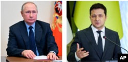 Presiden Vladimir Putin dan Presiden Ukraina Volodymyr Zelenskyy. (Foto: AP)