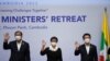 Menlu Kamboja Prak Sokhonn, Menlu RI Retno Marsudi, Menlu Laos Saleumxay Kommasith & Sekjen ASEAN Lim Jock Hoi. (Foto: REUTERS/Cindy Liu)