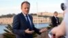 European Council President Donald Tusk speaks with the media prior to an EU summit outside his hotel in Valletta, Malta on Feb. 2, 2017. 