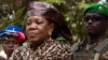 Parliamentary-elected interim President of the Central African Republic Catherine Samba-Panza gives a speech to residents and members of the media at the monastery in Boy Rabe district in the capital Bangui, Feb. 1, 2014.