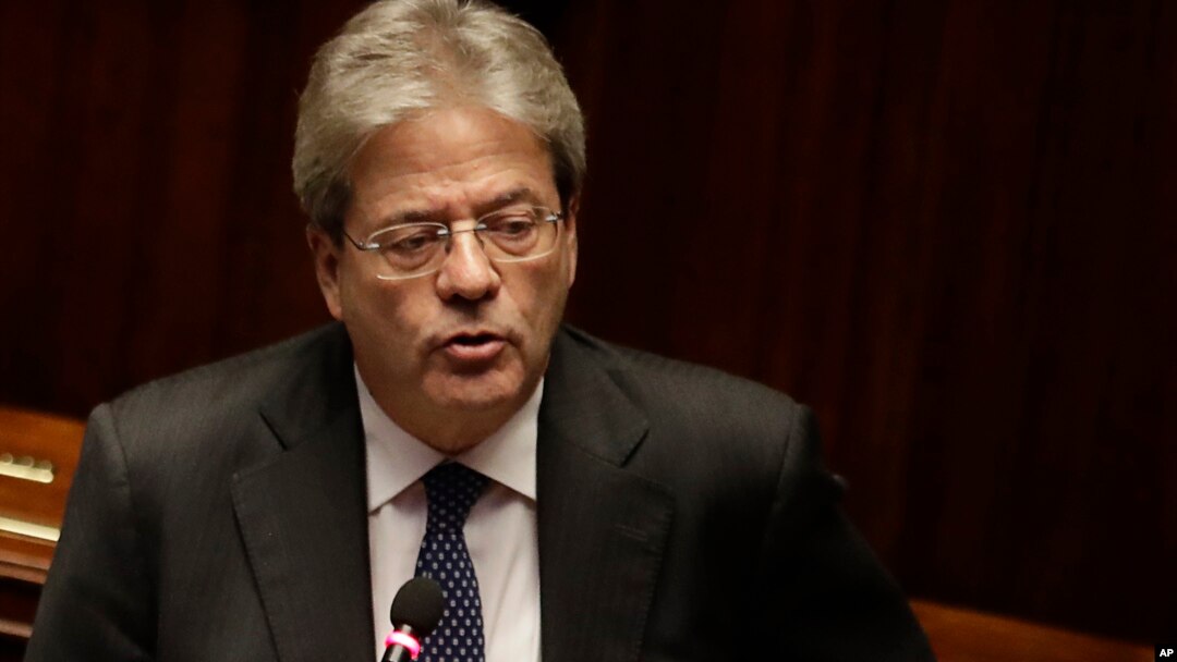 Paolo Gentiloni gives his first speech as the Italian prime minister to the lower house in Rome, Dec. 13, 2016. Gentiloni later received a vote of confidence from the lower house of parliament.