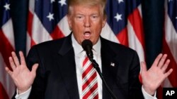 Calon presiden Partai Republik Donald Trump berbicara dalam kampanye di Philadelphia hari Rabu (7/9).