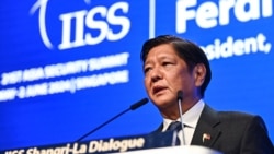 菲律賓總統小馬科斯2024年5月31日在香格里拉對話上發表演說。 （法新社）