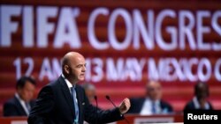 Presiden FIFA Gianni Infantino berpidato dalam Kongres FIFA ke-66 di Mexico City, Meksiko, Mei 2016. (Reuters/Edgard Garrido)