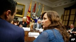 Parkland, Florida Mayor Christine Hunschofsky speaks during a meeting with President Donald Trump and state and local officials on school safety, in the Roosevelt Room of the White House, Washington, D.C., Feb. 22, 2018.