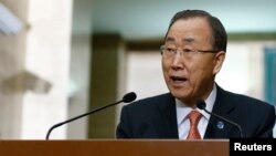 반기문 유엔 사무총장이 29일 스위스 제네바 유럽 유엔본부에서 열린 기자회견에서 발언하고 있다.