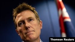 Australia's Attorney General Christian Porter addresses the media in Perth, Australia, March 3, 2021.